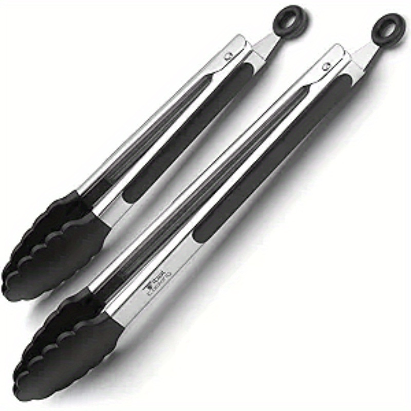 Stainless Steel Silicone Tongs for Cooking, Includes 7/9/12 Inch Locking Kitchen Tong, Heat Resistant Tip