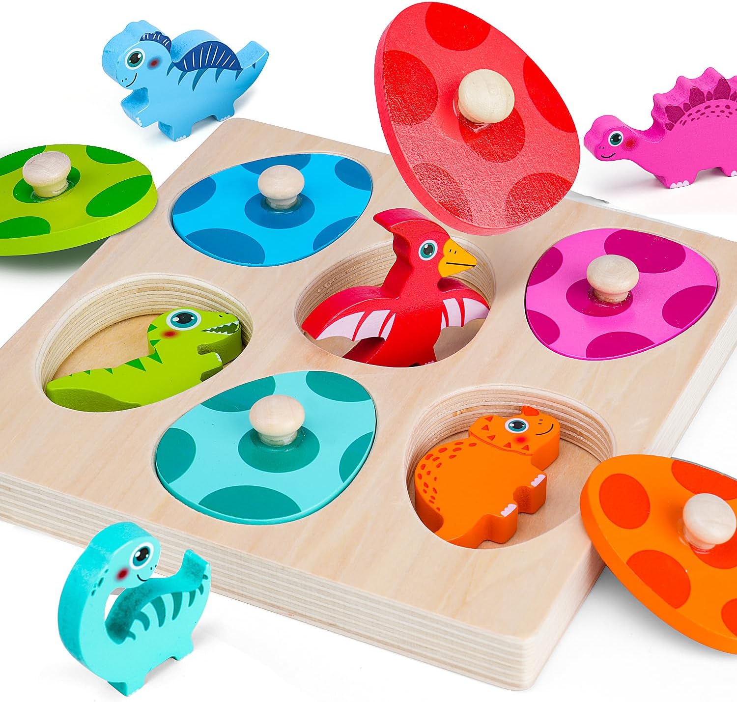 Wooden Dinosaur Jigsaw Puzzle Toys Montessori Peg Puzzle Game Kids Toddler 3D Wood Early Learning Educational Toys For