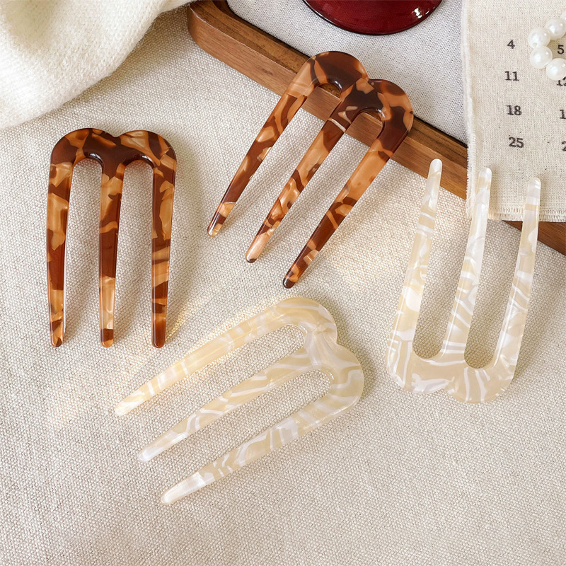 Three Tooth Insertion Comb Acetic Acid Hairpin Lazy Person Head Coiled Hair Artifact U-shaped Hairpin Hairpin Simple Hair Comb