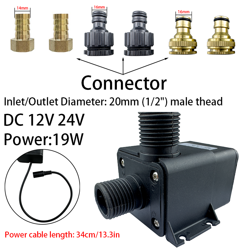 Water Pump DC12v High Pressure Ultra Quiet Solar Lift 5M 800L/H Brushless Motor Submersible Water Pumps Quick Break Joint