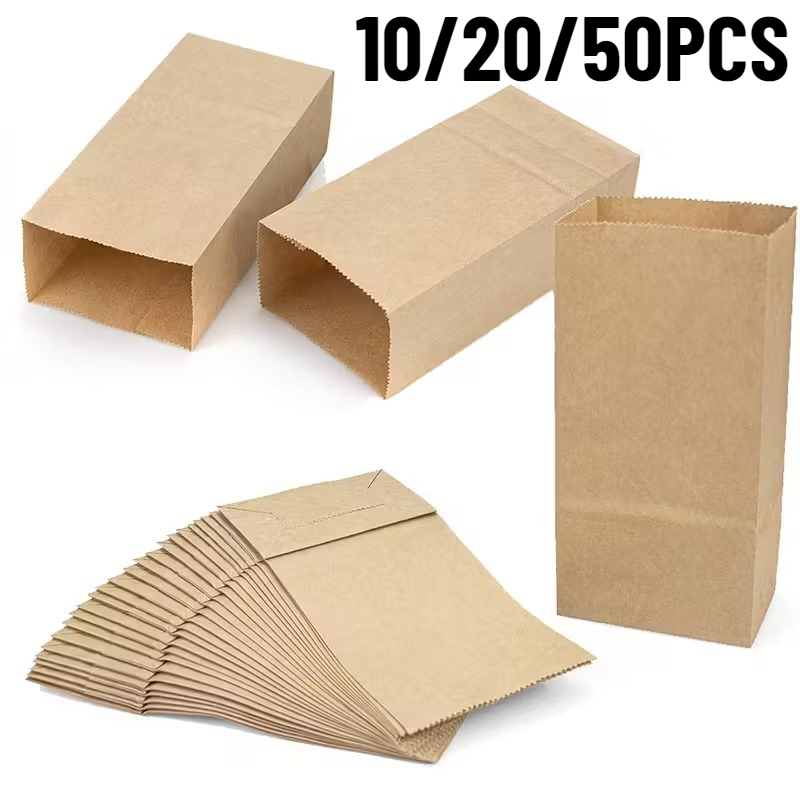 10/20/50PCS 10/20/50PCS Brown Kraft Paper Bag Take-out Food Packaging Bag DIY Snack Candy Party Wedding Storage Bag