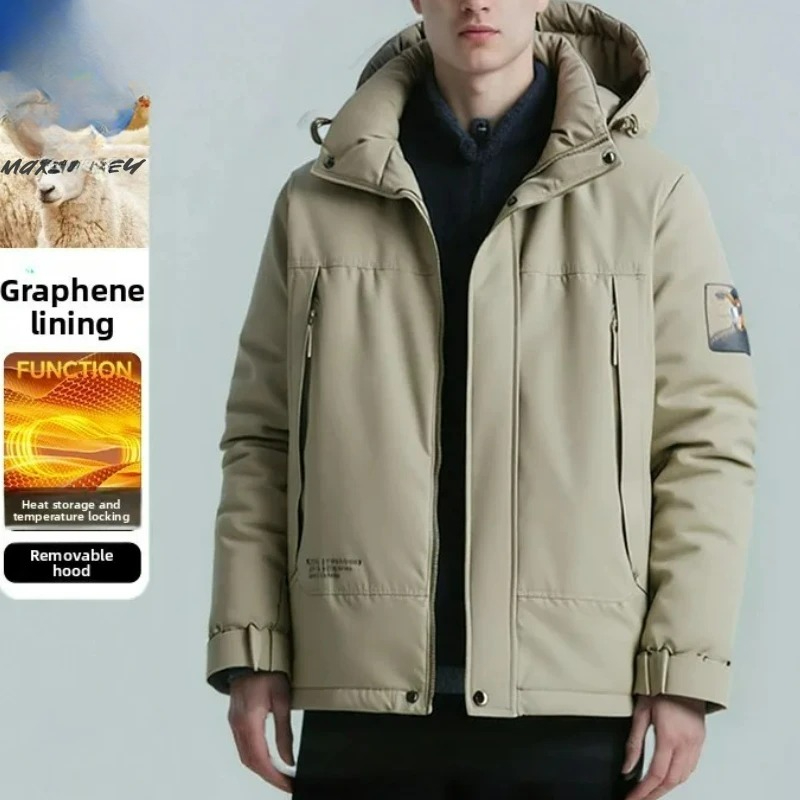 Maxbarley 2025 Winter Wool Thermal Jacket Men Luxury Thicke Detachable Hooded Parka Hiking Ski Waterproof Cotton Padded Jacket