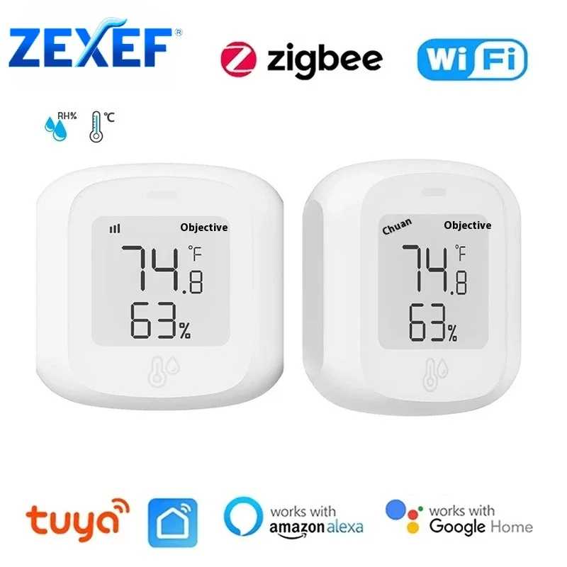 ZEXEF Tuya WiFi Temperature Humidity Sensor Zigbee Smart Temperature Monitor Home Smart Life Support Alexa Google Assistant