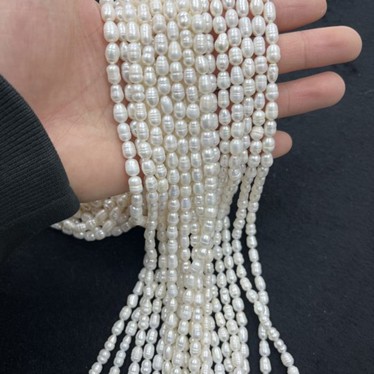 6-7mm Rice-Shaped Stripes Natural Freshwater Pearl Spacer Bead Jewelry Make DIY Necklace Bracelet Women Premium Wedding
