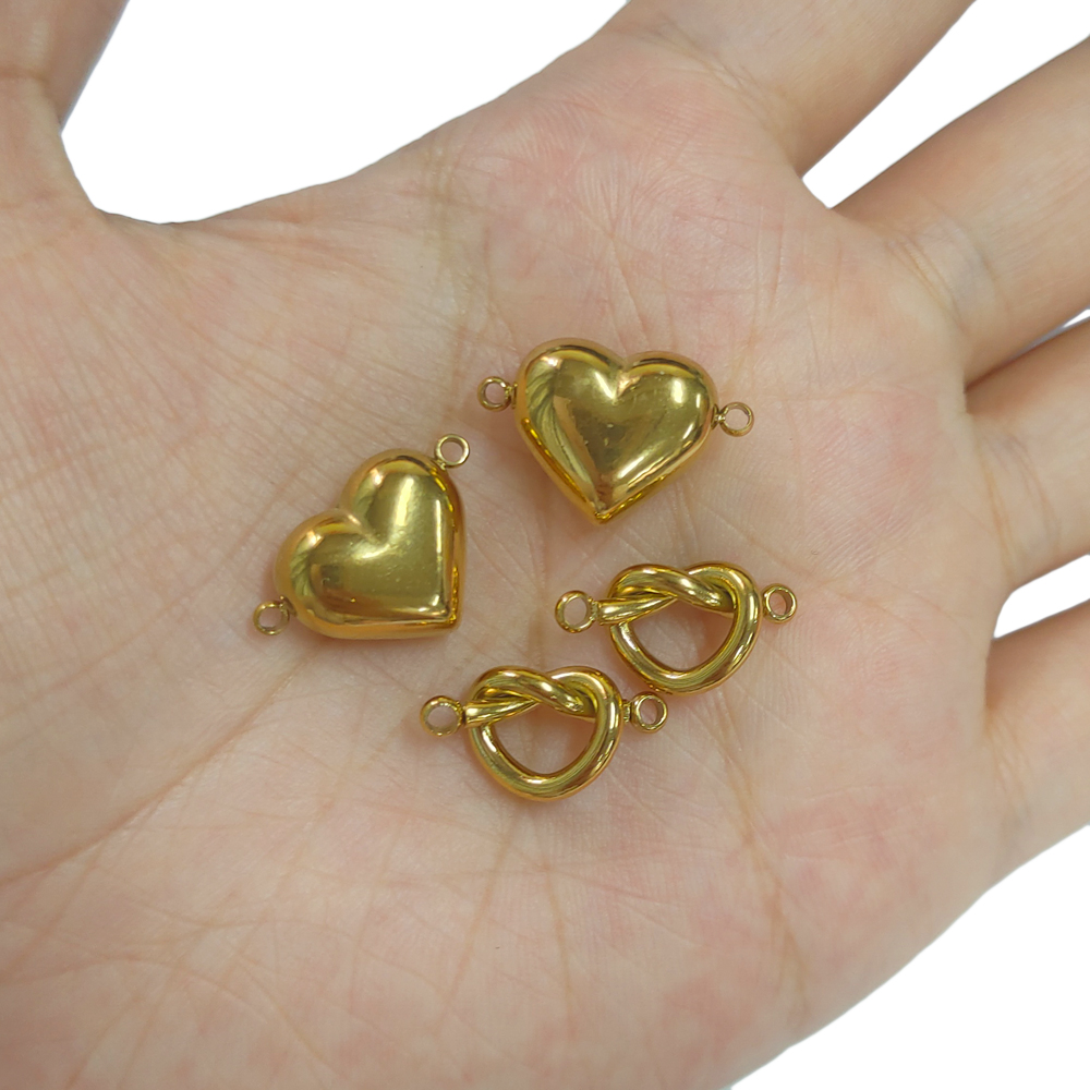 5PCS Stainless Steel Golden Heart-shaped Double Hole Pendants DIY Bracelet Necklace Craftsmanship Accessories Jewelry Wholesale