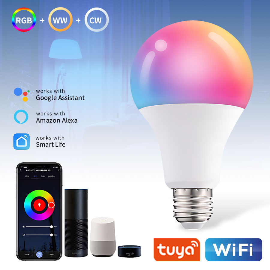 Tuya Smart WiFi LED Light Bulbs 220V 110V 10W 15W 20W E27 Alexa LED Lamp RGB Smart Life APP Assisatnt Voice Control lightify