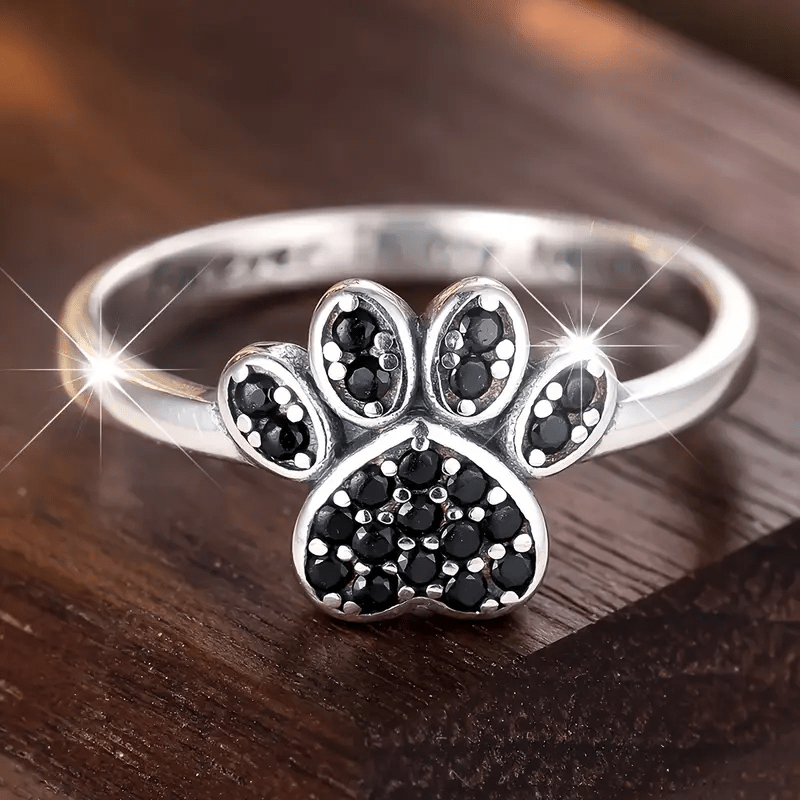 1pc Fashionable cute kitten claw shape micro-inlaid black Synthetic Zirconia design Women's ring, multiple sizes available