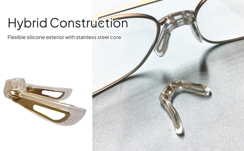 Eyeglass Saddle Bridge Anti Slip Replacement Silicone U Shape Metal Core for Eyewear Glasses Eyeglasses Sunglasses Loupes