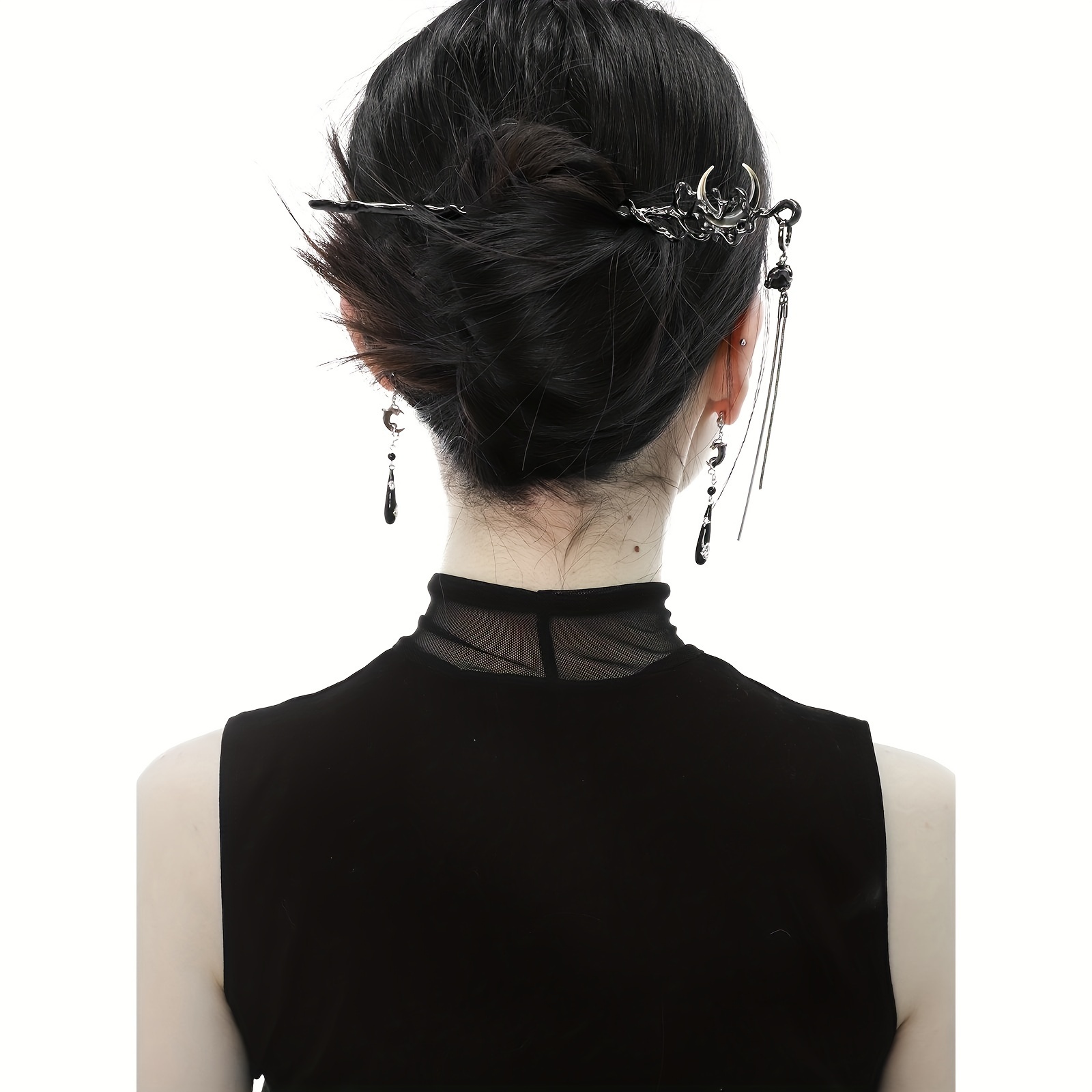1pc Halloween elegant black moon hair dress, traditional Chinese style hairpin, suitable for Halloween festival and daily wear