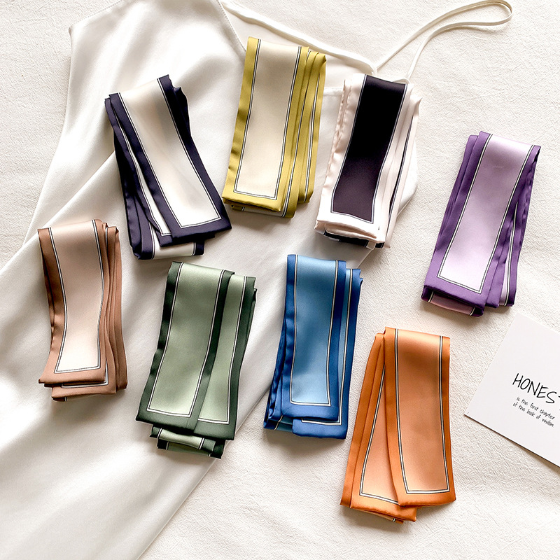 Spring/Summer Pure Colour Ribbon Outdoor Scarf 6*115cm Decorative Long Headband Women’s Satin Neckerchief