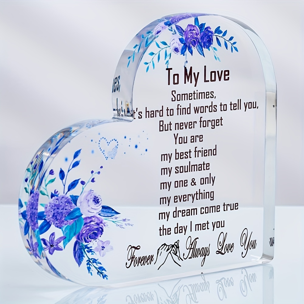 1pc,Wedding for Her His Wife Husband Acrylic Heart Shape Memorial Brand Plaque Logo Romantic Birthday Anniversary