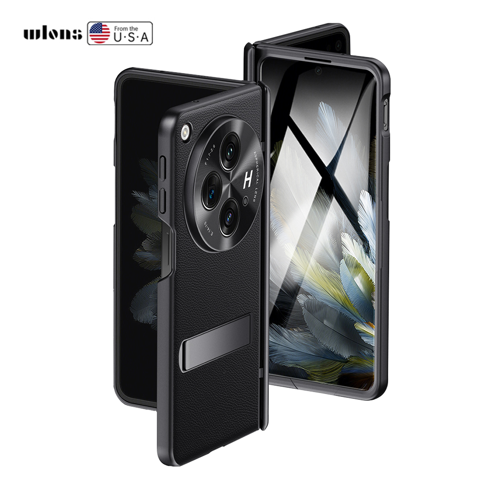 For Open Original Design Genuine Leather Case for Find N3 Glass Screen Protector Kickstand Shockproof Back Cover