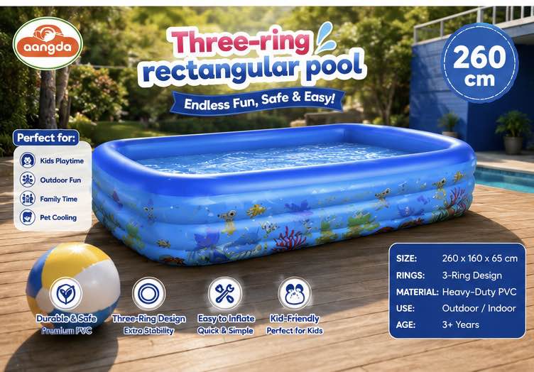 Aangda 260cm(2.6M) Large Inflatable Swimming Pool - Spacious Design for Family & Outdoor Fun