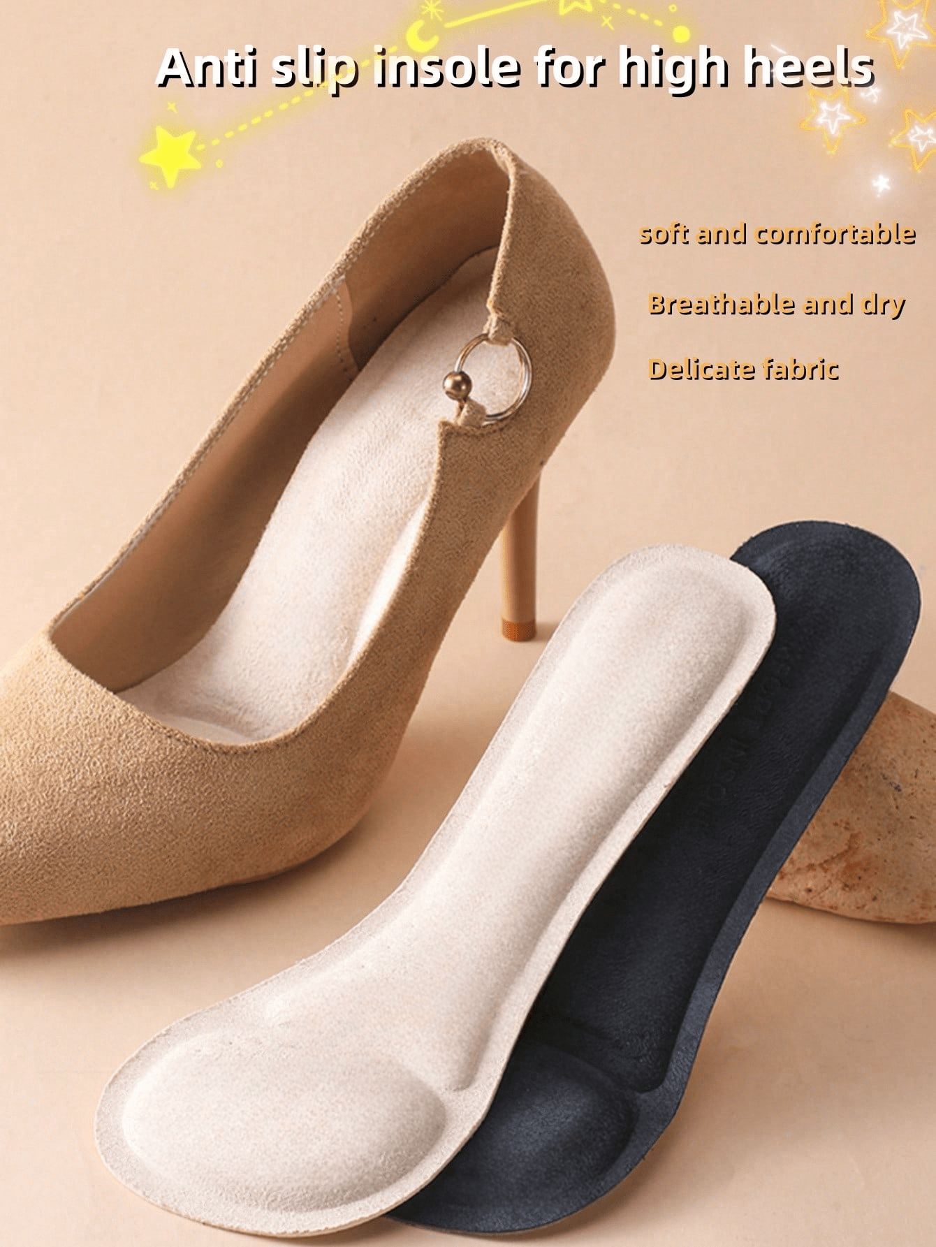 2pcs High Heeled Shoe Sole Pad Non Slip Breathable Half Size Pad Self Adhesive Washable
