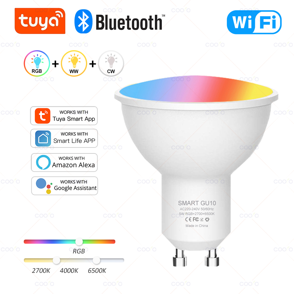 MOES Tuya ZigBee/WiFi GU10 Smart LED Bulb RGB+C+W White Dimmable Lamp Smart Life App Control Voice Alexa