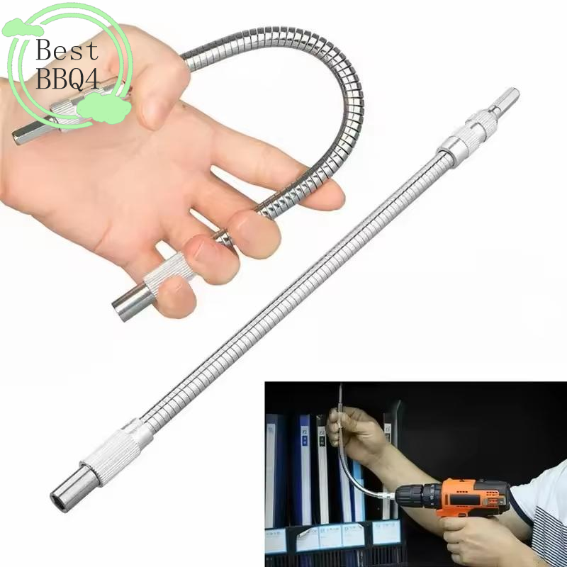 (BBQ4)300mm Silver Hexagonal Handle Metal Universal Flexible Shaft Directional Screwdriver Connection Extension Rod Tool
