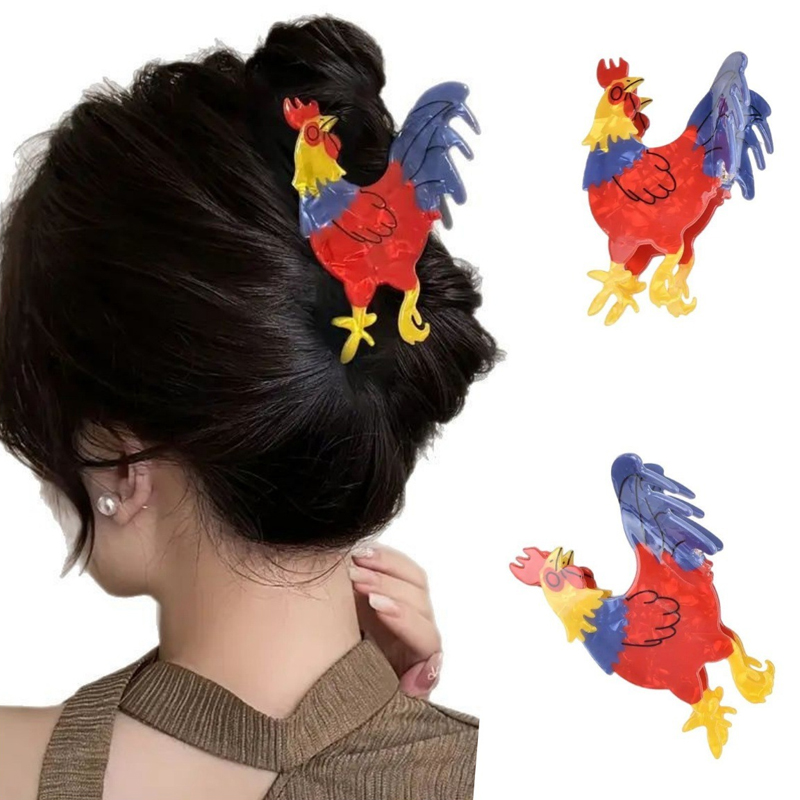1pc cartoon color rooster clip made of acetic acid material; cute shark clip for ponytail; daily headwear accessory