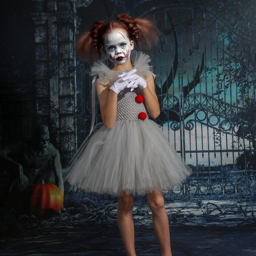 Clown Resurrection Cosplay Costume Halloween Horror Clown Performance Silk Dress Girls Makeup Ball Tutu Dress