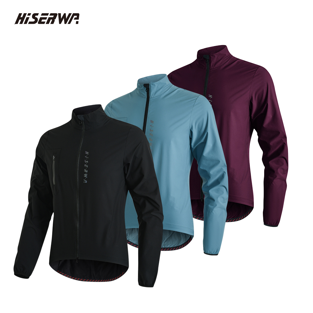 HISERWA Men Cycling Jacket Lightweight Breathable Anti-UV Cycling Windbreaker High Quality MTB Road Bike Jersey 2-Way Zipper