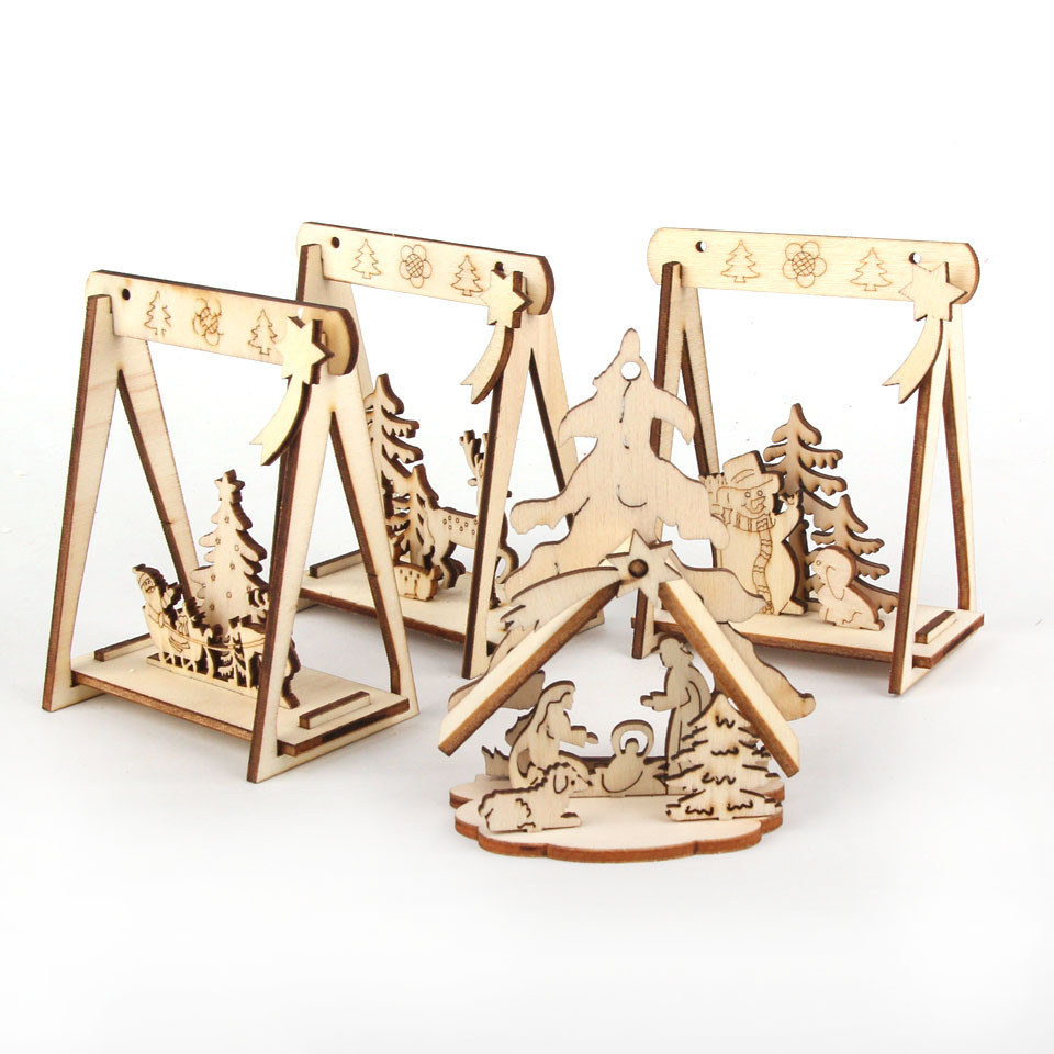 4PCS/Lot DIY Creative Mini Hollow Wooden Ornaments For Home Party Ornament Decorations Kids Supplies