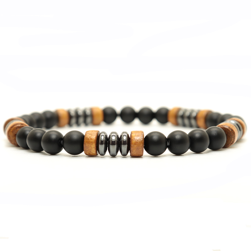 New Men Bracelet Natural Stone Handmade Wooden Braslet Beaded Rosary Braclet Hombre