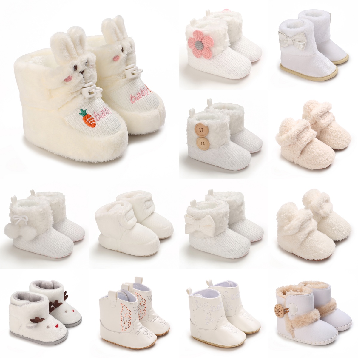 Winter White Snow Boots For Newborn Baby Boots Keep Warm Plush Inside Anti-slip Baby Infant Toddler Cute Soft Bottom Shoes