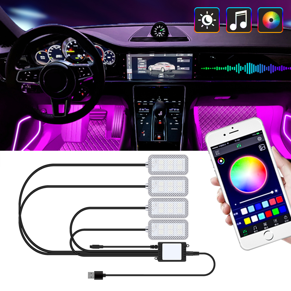 LED Car Interior Ambient Foot Light with USB Wireless Remote Music App Control Auto RGB Atmosphere Decorative Lamps