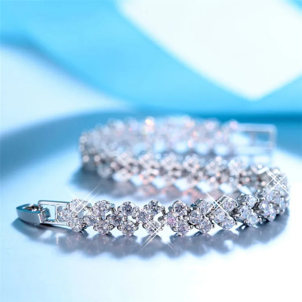 Luxury Jewelry for Women Roma Silver Color Charm Bracelet for Women Cubic Zirconia Crystal Bracelet Valentines Day Wedding