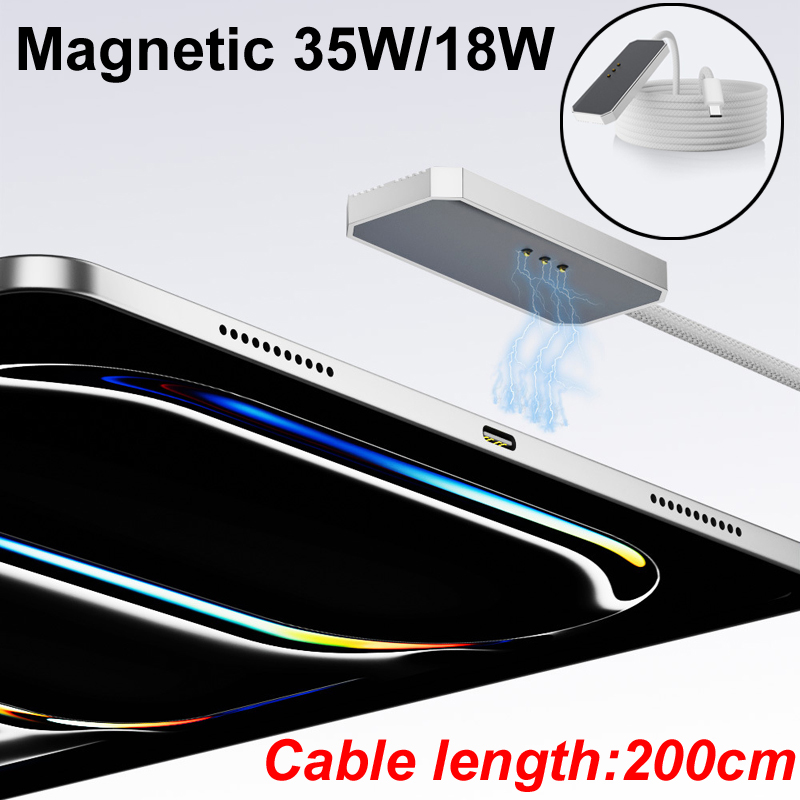 2M Nylon Braid PD 18W/35W USB TYPE-C Magnetic Wireless Charger Charging Fast Cable for iPad Pro/iPad Air M2/M3/M4/M5 2018-2022 4