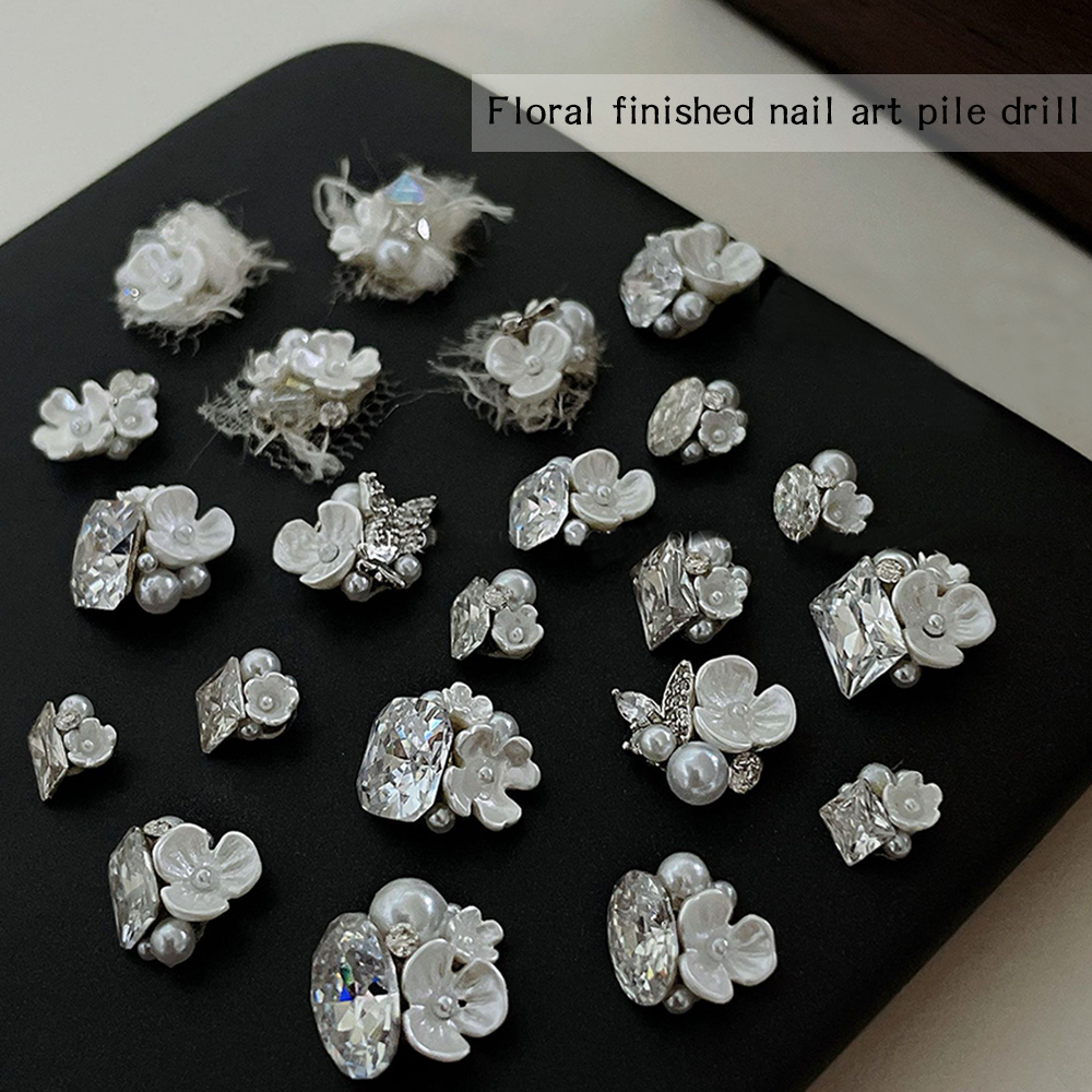 1Pc Elegant 3D Stacked Crystal Shiny Rhinestone Floral Cluster with Pearls DIY Nail Jewelry Fashion Art Decoration Accessorie