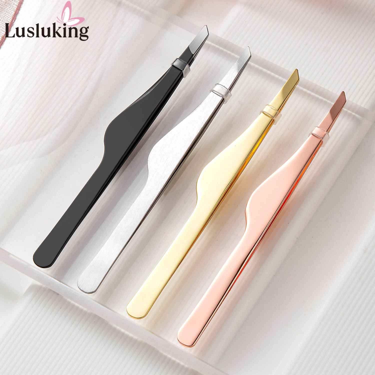 Stainless Steel Eyebrow Tweezers Curved Eyebrow Eyelash Clippers Angled Tweezers False Eyelash Tools Remove Ingrown Small Hairs dr. eyemo