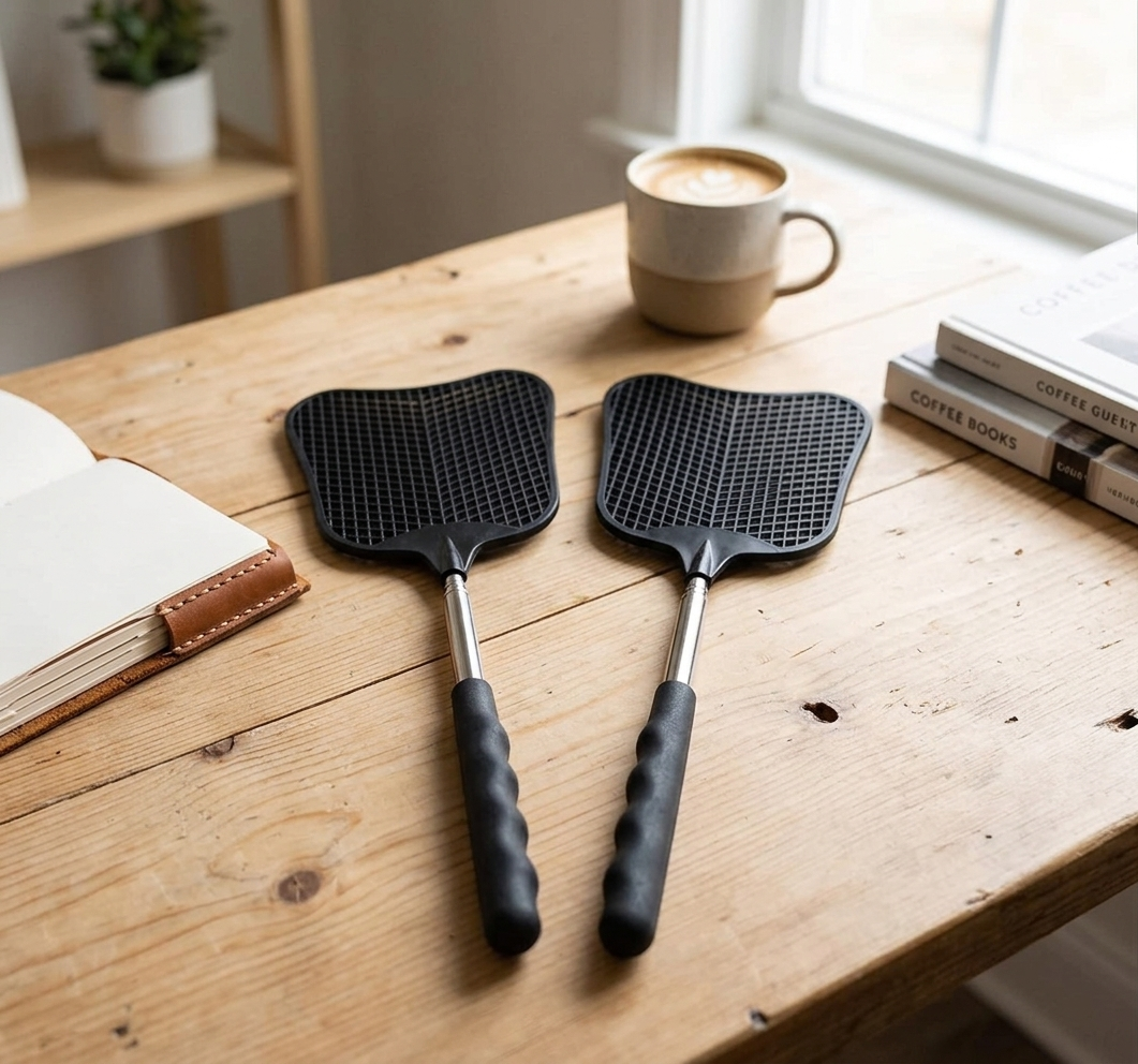 Telescopic Fly Swatters 2pcs Heavy Duty Plastic Flyswatter Stainless Steel Handle, Durable Set for Indoor Outdoor Home Classroom