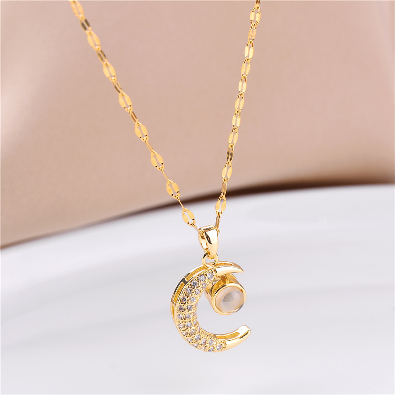 Cute Romantic Luxury Crystal Antlers Necklace High Quality Stainless Steel Zircon Clavicle Chain Jewelry Female