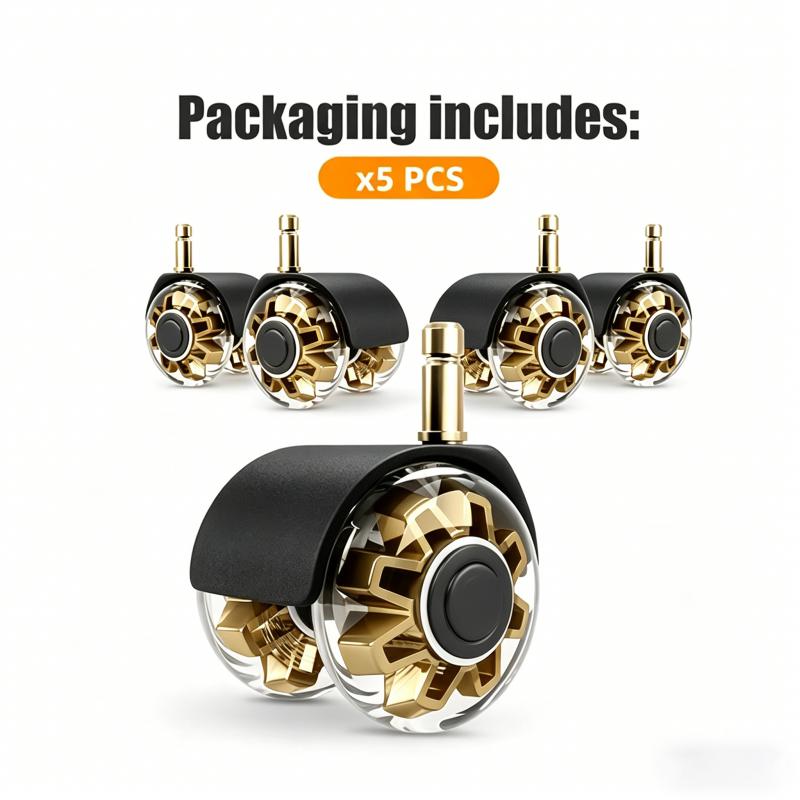 5 Pcs 2 Inch Office Chair Caster Wheels, M10 Stem Heavy Duty PU Quiet Smooth Rolling Replacement Wheels for Furniture