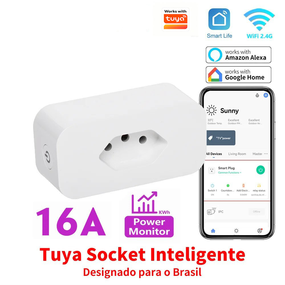 Tuya 10A Smart Plug WiFi Socket US Power Monitoring Timing Function Smart Home Works With Alexa Home