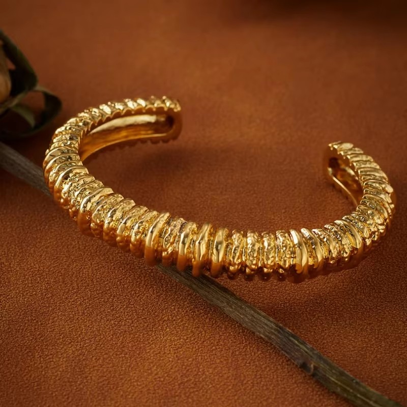 Exaggerate Stainless Steel Lava Textured Bangle Opening Multi-layer Metal Thick Open Bracelet 18K Gold Plated Femal Punk Jewelry pen gpt