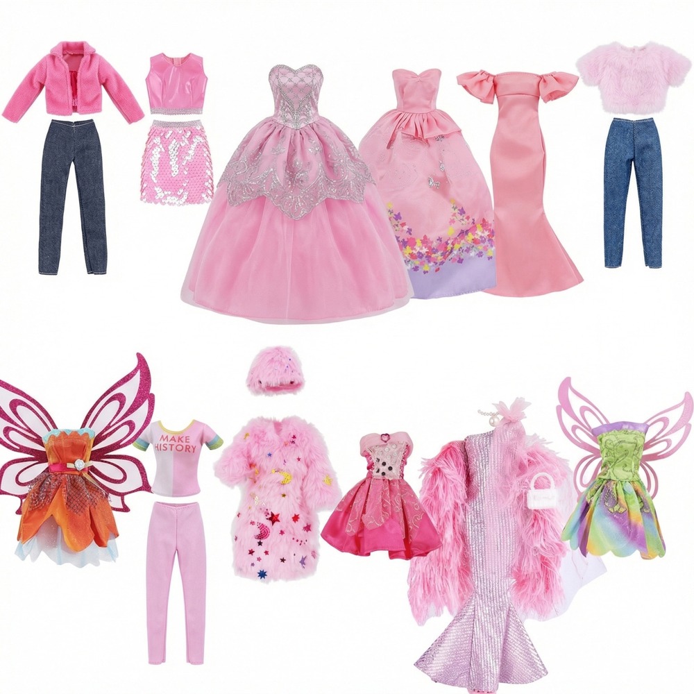 New Style Suitable for 30cm Doll Clothes Set, Various Pink Princess Dresses, Casual Suits, Plush Suits, Dresses, Children's