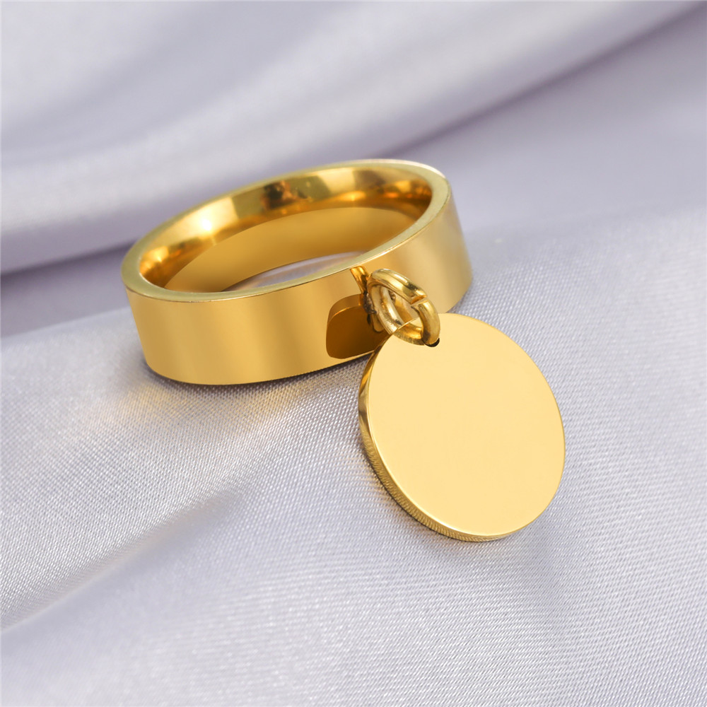 Skyrim Stainless Steel Gold Color Minimalist Ring with Big Round Pendant Finger Rings 2025 Fashion Anniversary Gifts for Women pen gpt