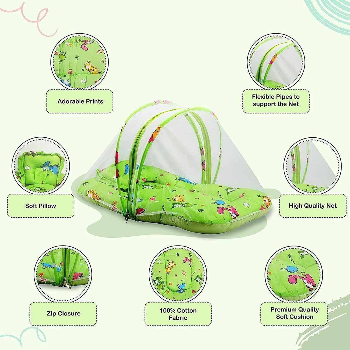 New Born Baby Mosquito Net Bed With 1 Pillow and 2 Cushion