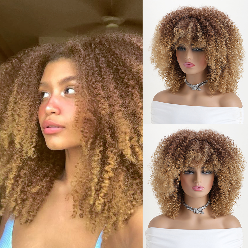 16 Inch Synthetic Brown Gradient Light Brown Short Natural Wig Suitable For Daily Use Wedding Music And Halloween