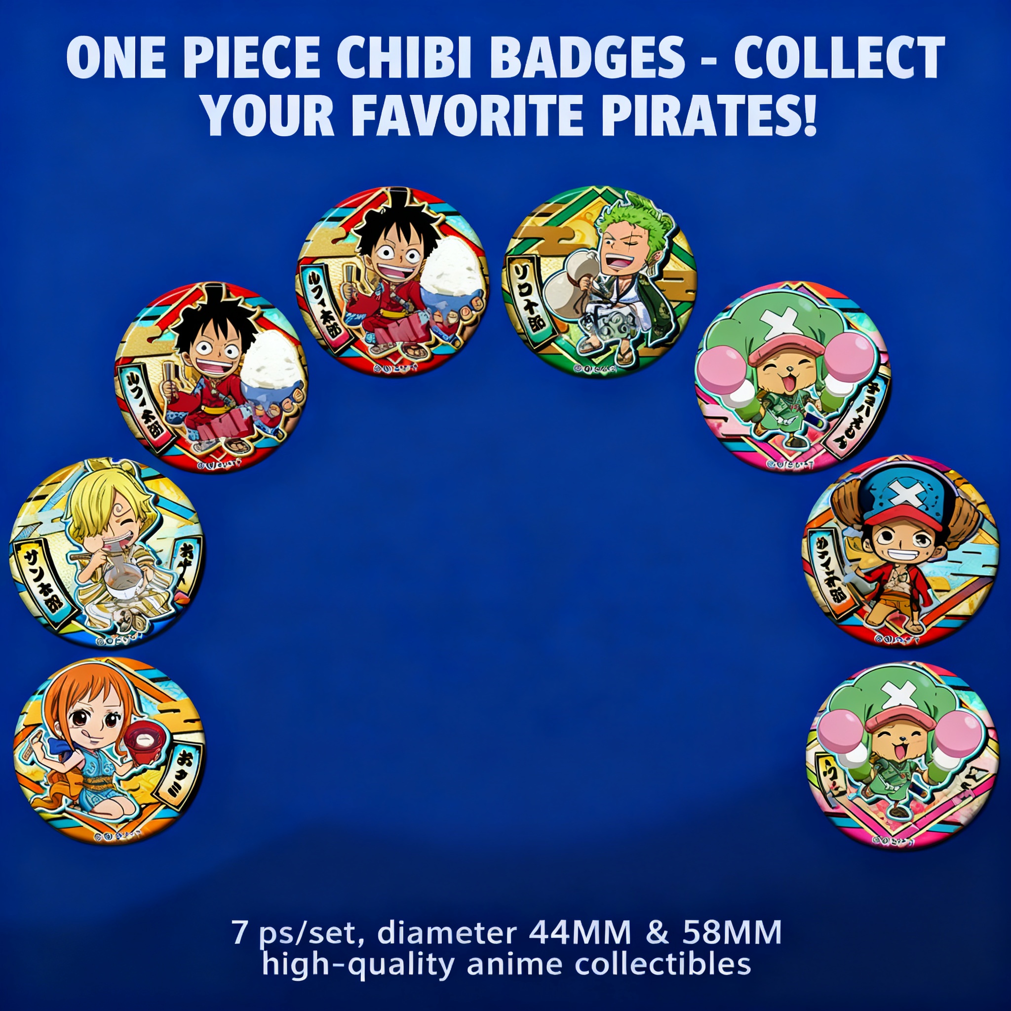 One Piece Anime Mirror Cosplay Badge Trafalgar Law Straw Hat Pirates Luffy Chopper Zoro Pendant Brooch Pin A+