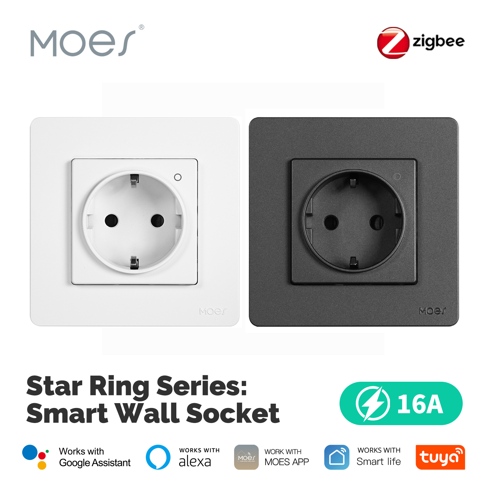 MOES Tuya ZigBee Wall Socket EU Embedded Outlet Energy Smart Monitor Indicator App Remote Control Works With Alexa Home