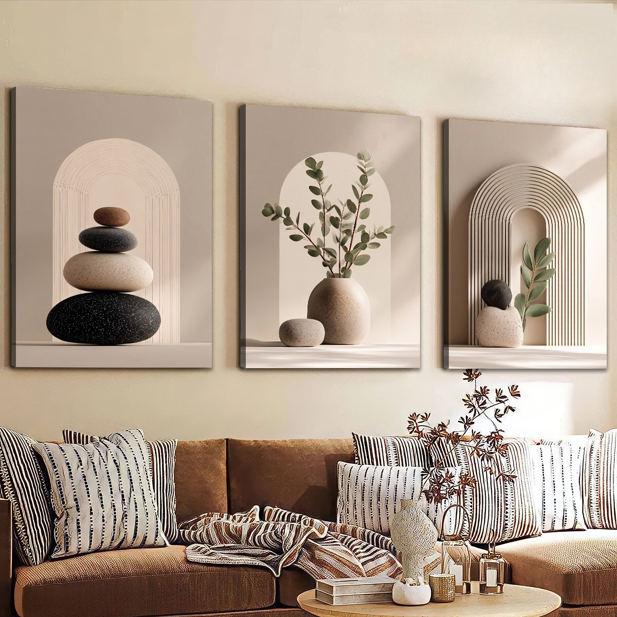 Bohemian Style Light Luxury Art Fashion Potted Plant Framed Canvas Poster Ready Home Decoration Wall Art Room Decoration