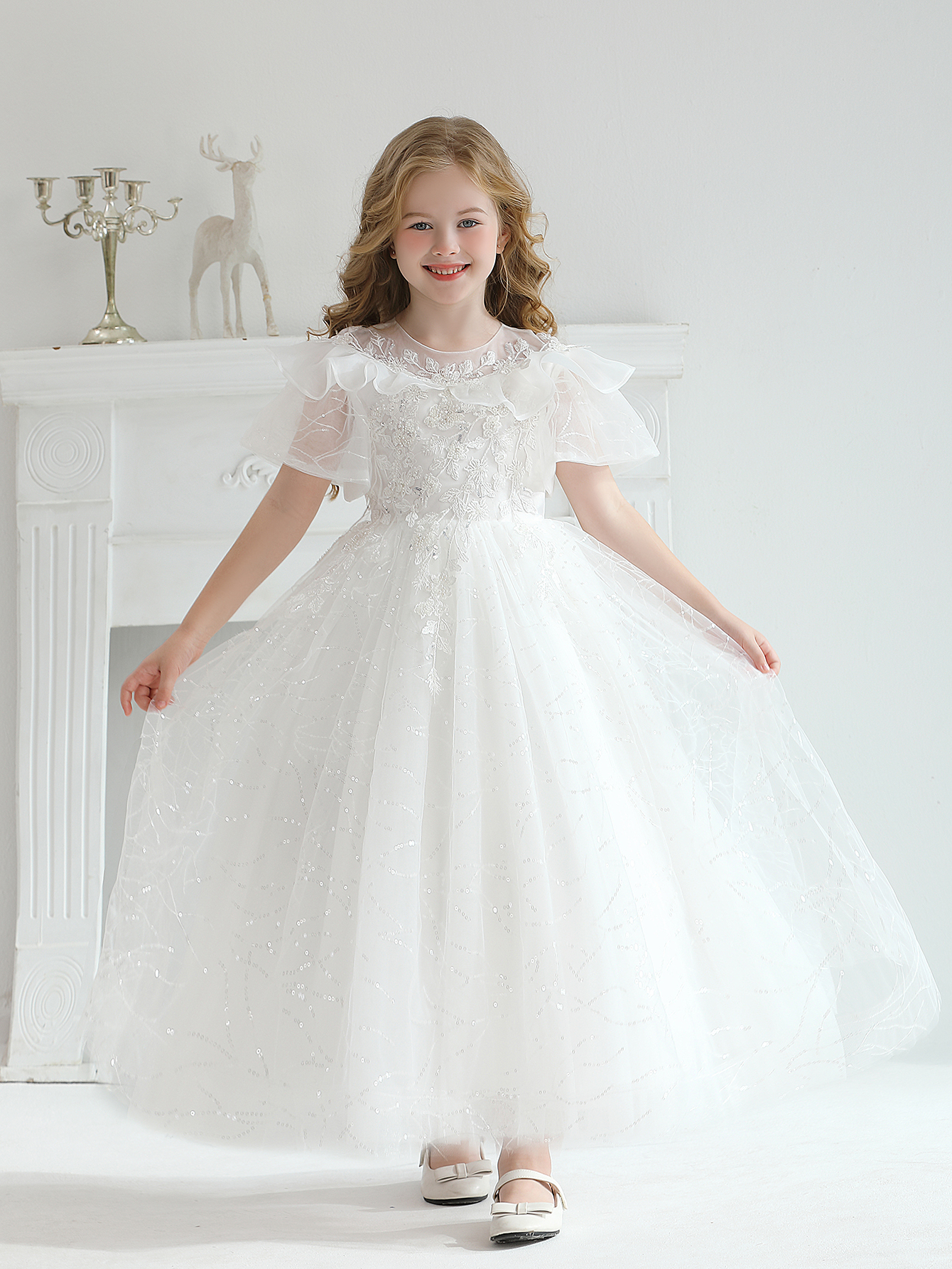 Wedding Flower Girl Birthday White Dress High End Embroidered Wedding Dress Small Dress Girl Dress Children's Clothing