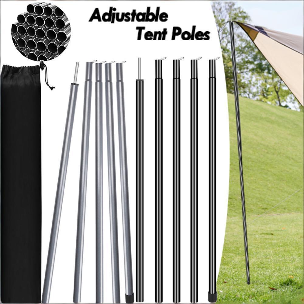 2 Sets Adjustable Tent Poles Camping Steel Rods with Storage Bag for Sun Rain Shelter Tarp Canopy Hiking Awning Replacement