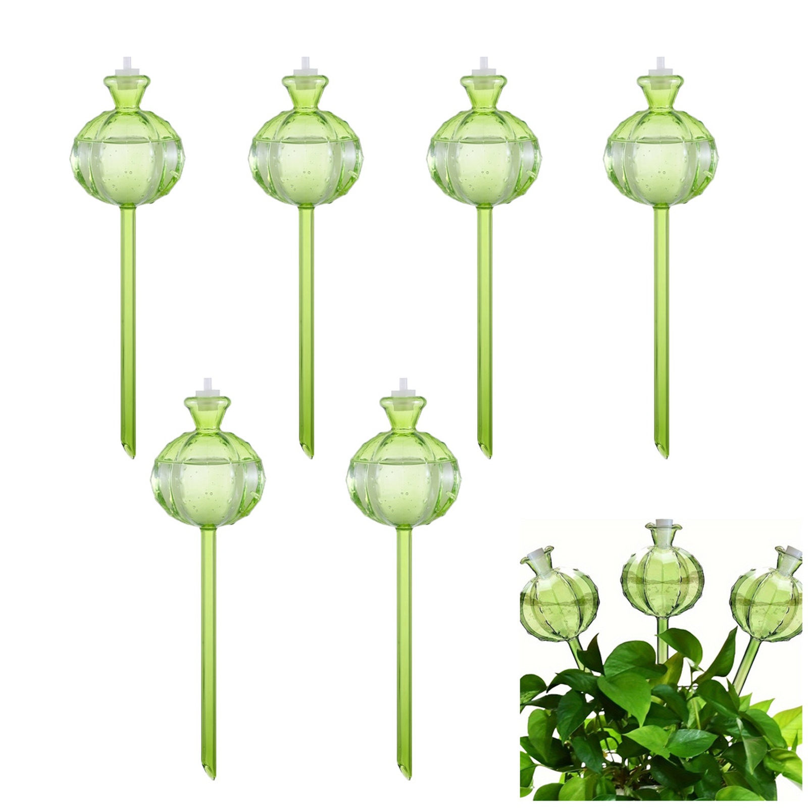 6pcs Cactus Shape Plant Automatic Watering Device, Plastic Watering Ball Automatic Watering Spike Cute Shape Decoration Green