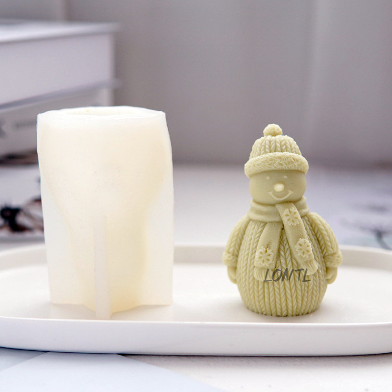 Wool Scarf Snowman Silicone Candle Mold Homemade Snowman Crafts Resin Plaster Diy Soap Chocolate Ice Cube Baking Mold