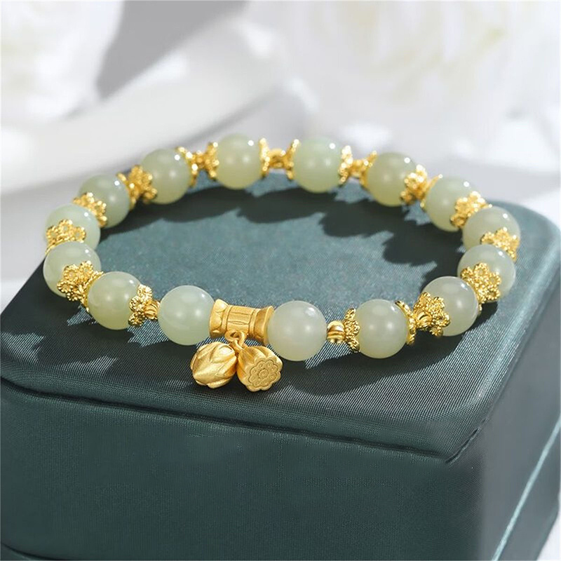 For Women Exquisite Lucky Hotan Jade Bracelet Natural Bamboo Beaded Bracelet New Chinese Style Jade Bracelet