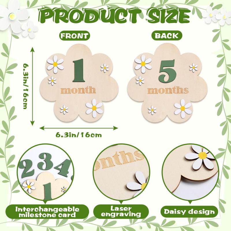 7PCS Newborn Photography Props Wooden Monthly Milestone Cards Baby Shower for Boys and Girls Photography Accessories