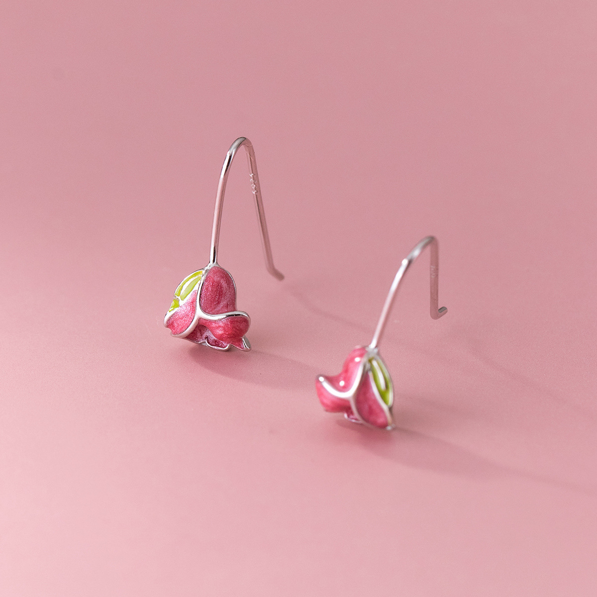 New Fashion Gentle Pink Creative Tulip Ear Hook 925 Sterling Silver Personality Sweet Flower Exquisite Earrings E205
